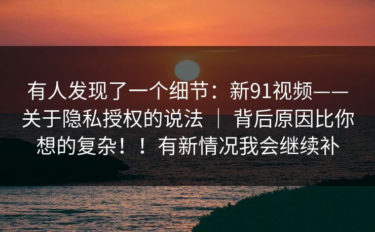 有人发现了一个细节：新91视频——关于隐私授权的说法 ｜ 背后原因比你想的复杂！！有新情况我会继续补  第1张