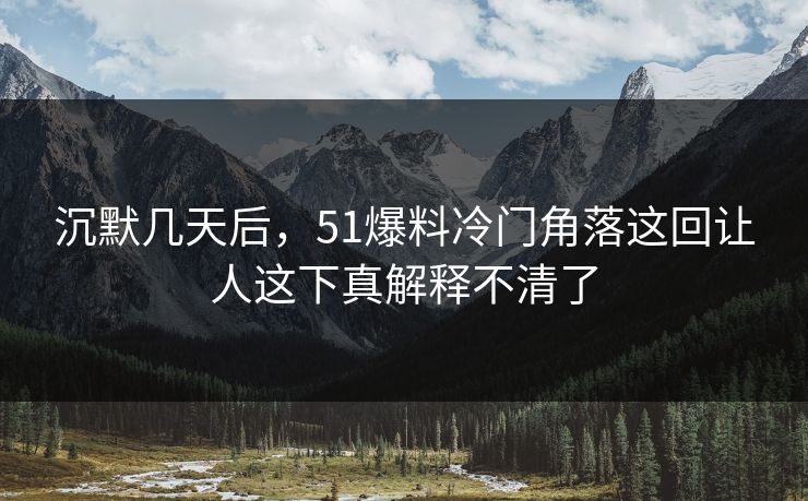 沉默几天后，51爆料冷门角落这回让人这下真解释不清了  第1张